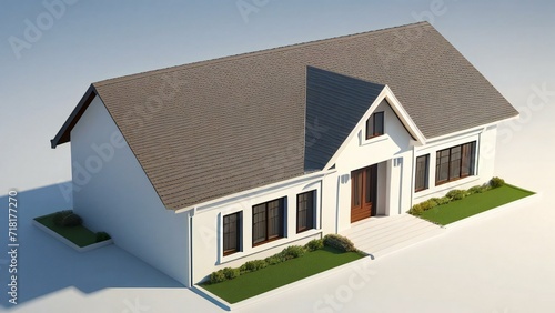 Cozy 3D rendering of a small house with a white picket fence. Concept for real estate or property. © samsul
