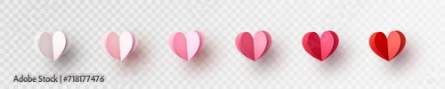 Hearts balloons set isolated on transparent background. Vector paper pink, red and white symbols of love template for Happy Mother's or Valentine's Day greeting card design