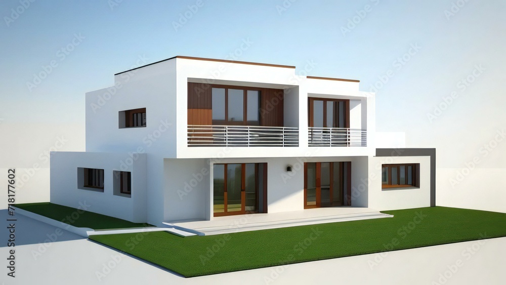 Stylish and compact 3D rendering of a contemporary home design. Concept for real estate or property.