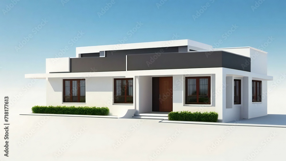 3D model of a white house against a gray backdrop. Concept for real estate or property.