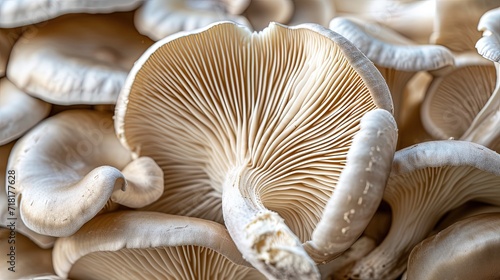 Oyster mushrooms macro photo from below