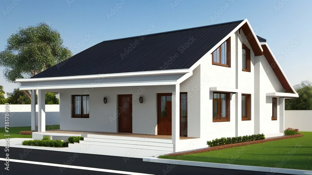 Minimalistic 3D model of a house in white, set on a neutral gray background. Concept for real estate or property. Minimalistic 3D model of a house in white, set on a neutral gray background. Concept for real estate or property.