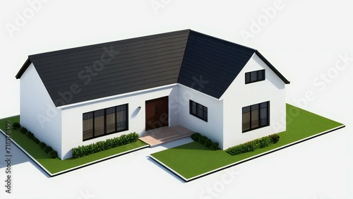 White architectural model of a house complemented by a gray backdrop. Concept for real estate or property.