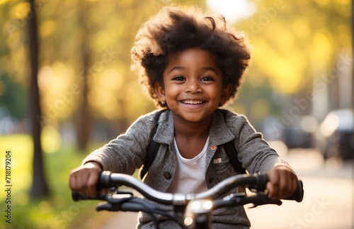 Child riding a bicycle happy smiling