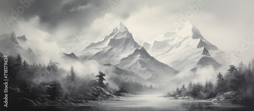 The observer's gaze was immediately drawn to the stunning sight of a beautiful, abstract monochrome mountain landscape, with its decorative and artistic look showcasing the elegance of the black and