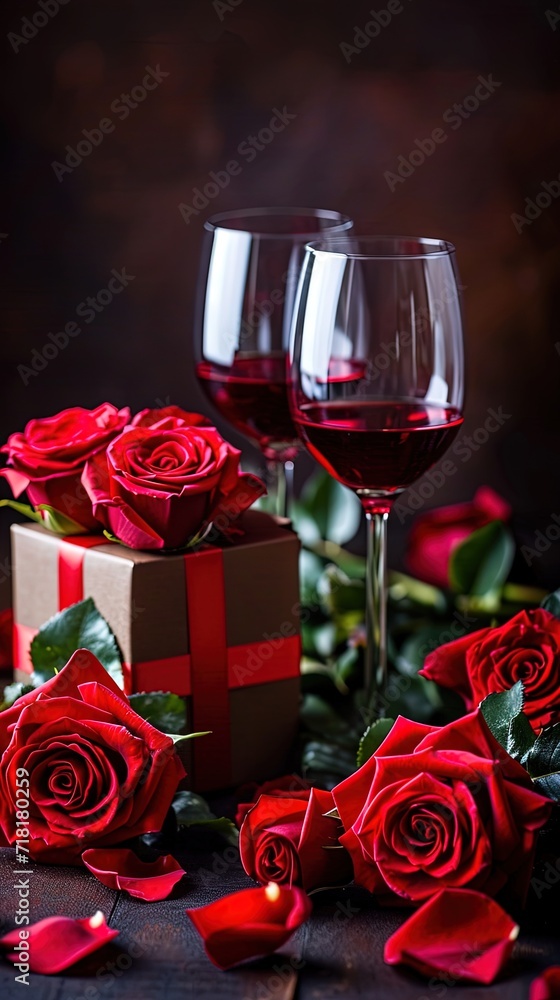 red roses with red wine in glasses red roses with red wine in glasses