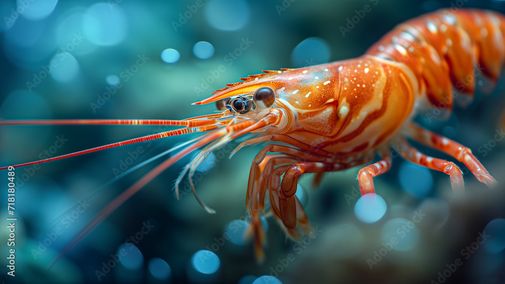Ocean's Gem: A Prawn's Portrait Against the Depths, shrimp Ocean's Gem: A Prawn's Portrait Against the Depths, shrimp