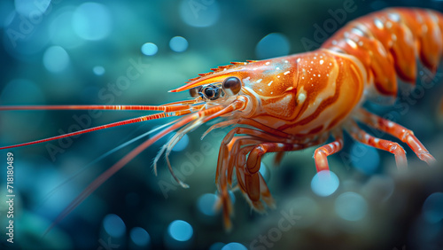 Ocean's Gem: A Prawn's Portrait Against the Depths, shrimp