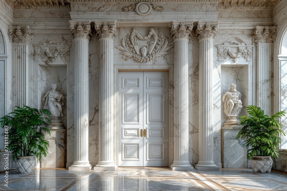 Front Door and Steps of an Old Town House, 
house door with marble columns