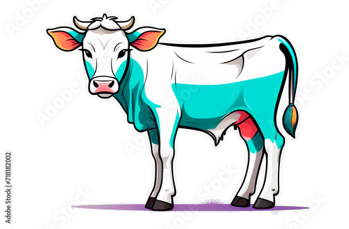 Cow isolated on green background. illustration in cartoon design style