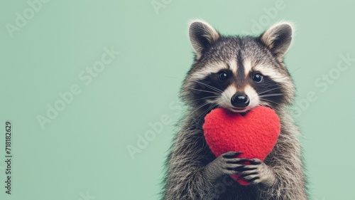 Love concept on a teal stuffed raccoon with a red heart © Werckmeister
