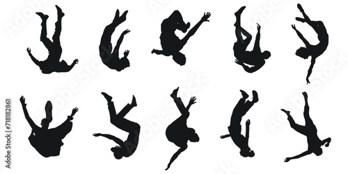 vector silhouette falling from a height. silhouette design of falling person. people fall as if they are experiencing depression, a mental disorder photo