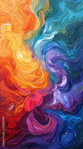 Painting, Rainbow Colored Swirl in Vibrant Hues
