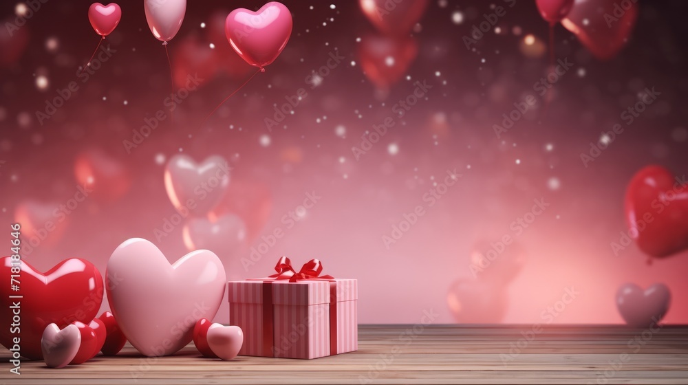 background for Valentine's Day, neutral background with balloons and hearts and gifts