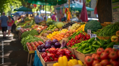 vegetables at the market, vibrant farmer's market with an array of fresh produce, artisanal goods, and lively vendors showcasing local flavors