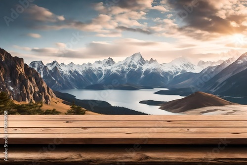 lake in the mountains over wooden pier