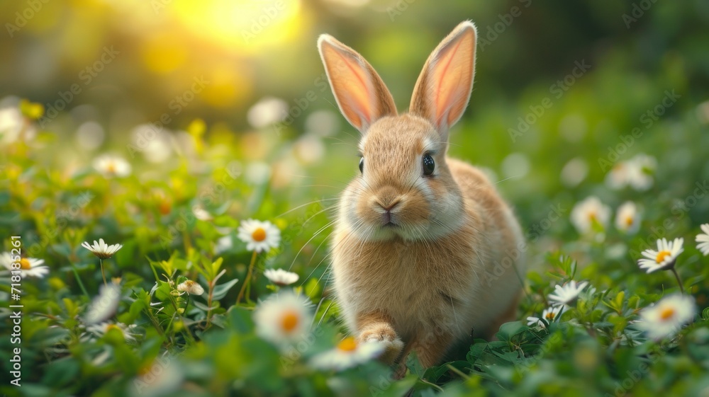 Rabbit looking over the flower garden fence Rabbit looking over the flower garden fence