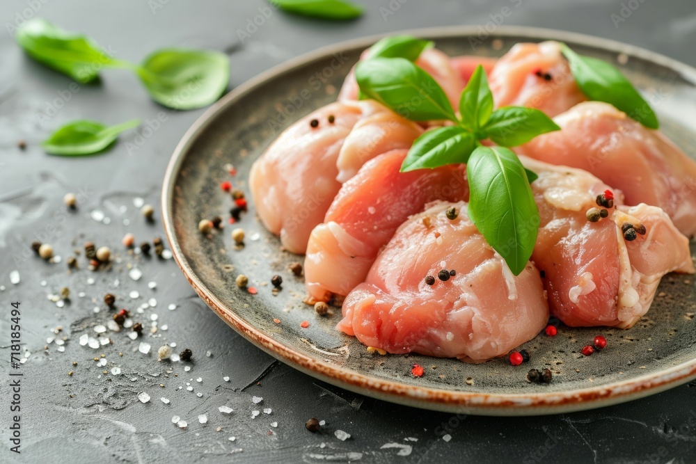 uncooked raw marinated chicken on plate