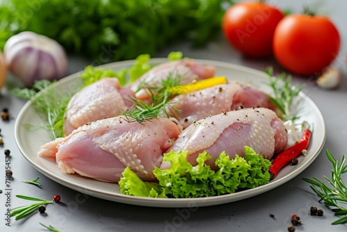 uncooked raw marinated chicken on plate