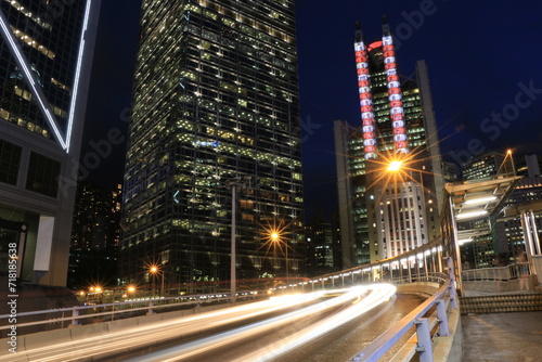 traffic at night, light track, hong kong