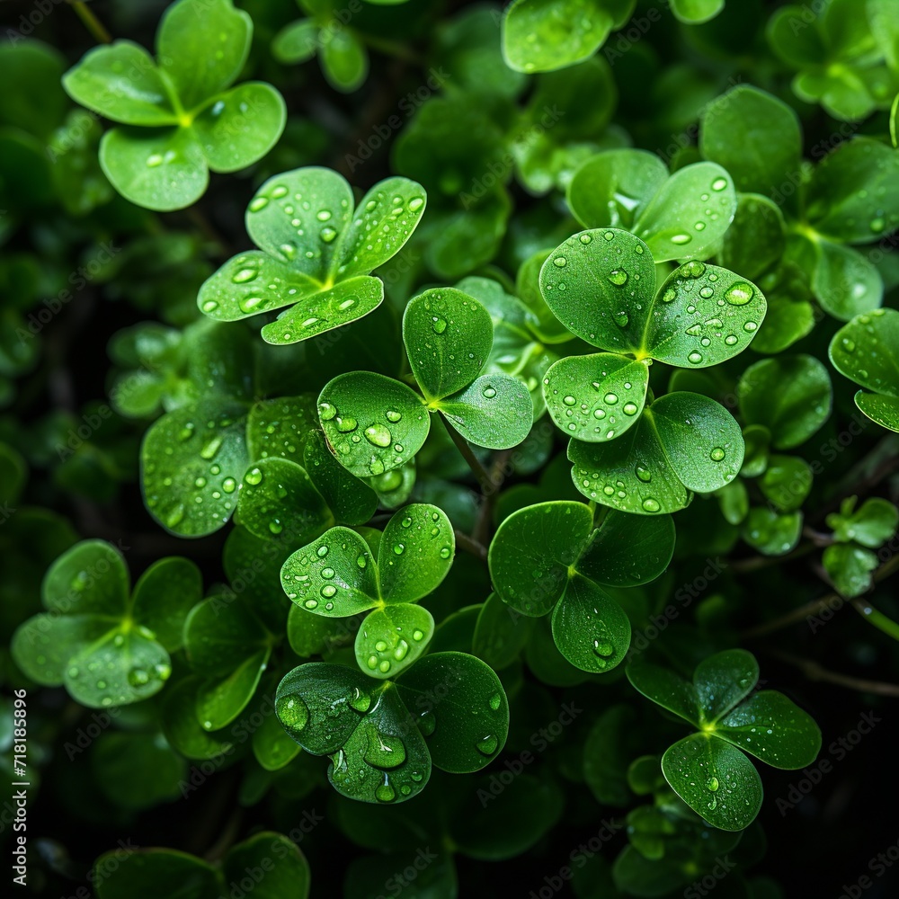Dewy Shamrocks Close-up - St patrick's day - Green background
Dewy Shamrocks Close-up - St patrick's day - Green background