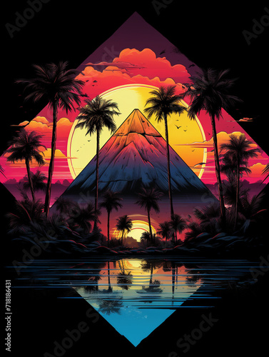 T-shirt design, Florida Sunset, Vector geometric corner frame сreated with Generative Ai