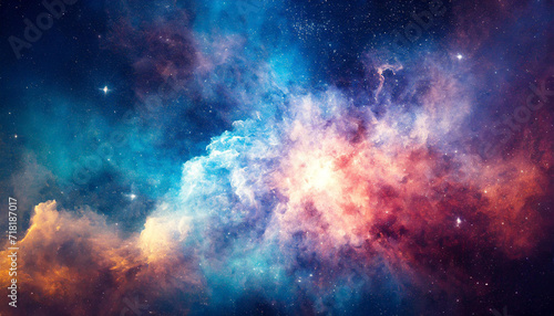 Abstract illustration, Colorful space galaxy cloud nebula. Stary night cosmos. Universe science astronomy. Supernova background wallpaper. Contrasting heaven and hell concept art