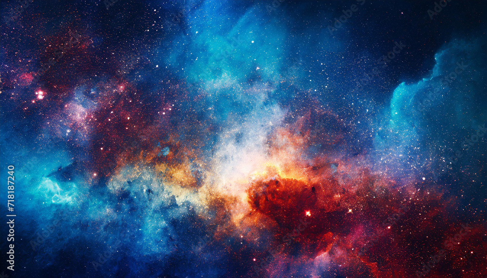Abstract illustration, Colorful space galaxy cloud nebula. Stary night cosmos. Universe science astronomy. Supernova background wallpaper. Contrasting heaven and hell concept art