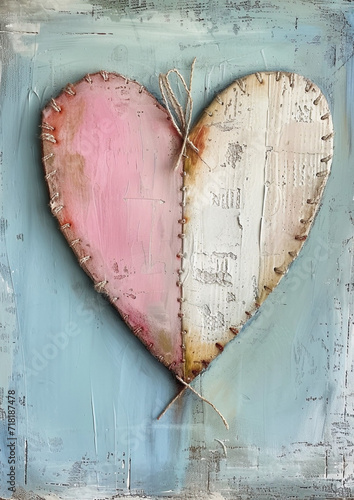 stitched shabby chic, light pastel colored heart