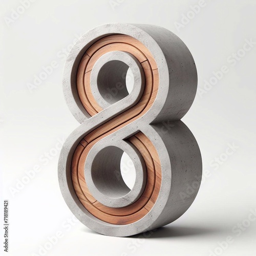 8 digit shape created from concrete and wood. AI generated illustration