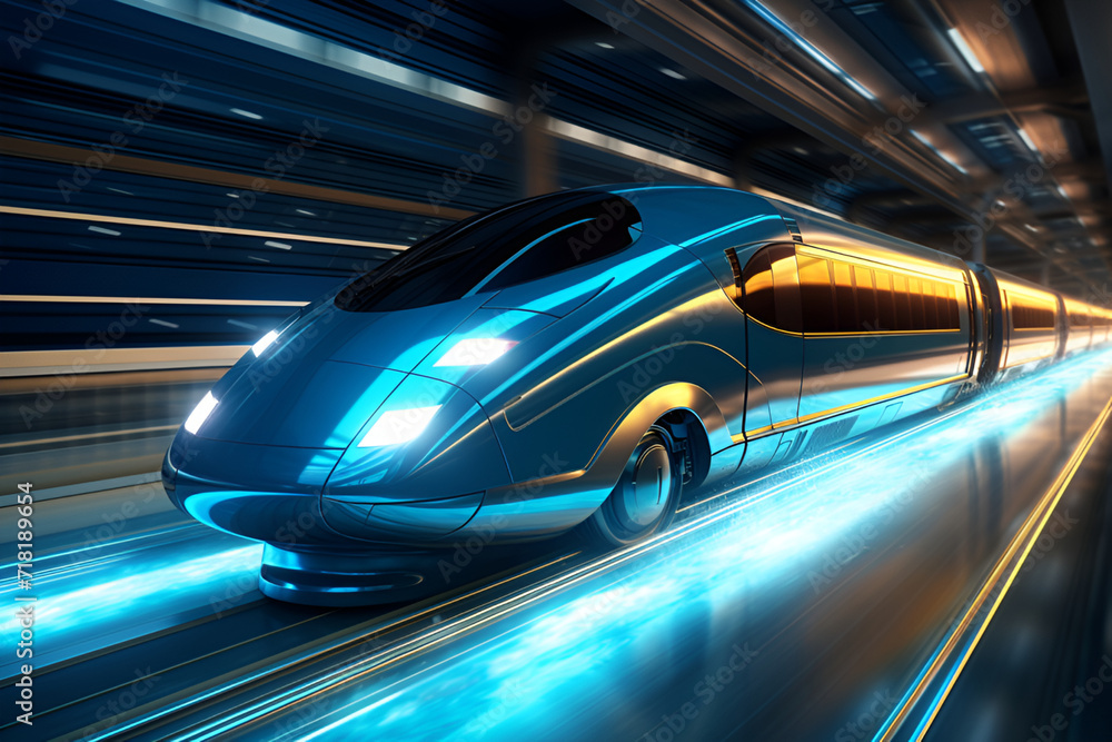 Fast train traveling at high speed through a tunnel