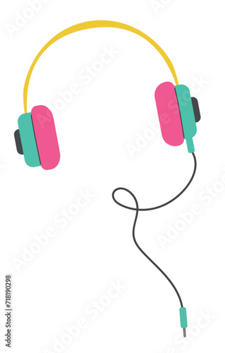 Vector headphones with wire in retro style isolated on white background