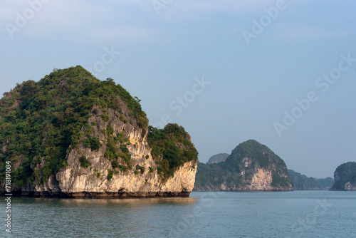 View of the islets and rock formations in Ha Long Bay