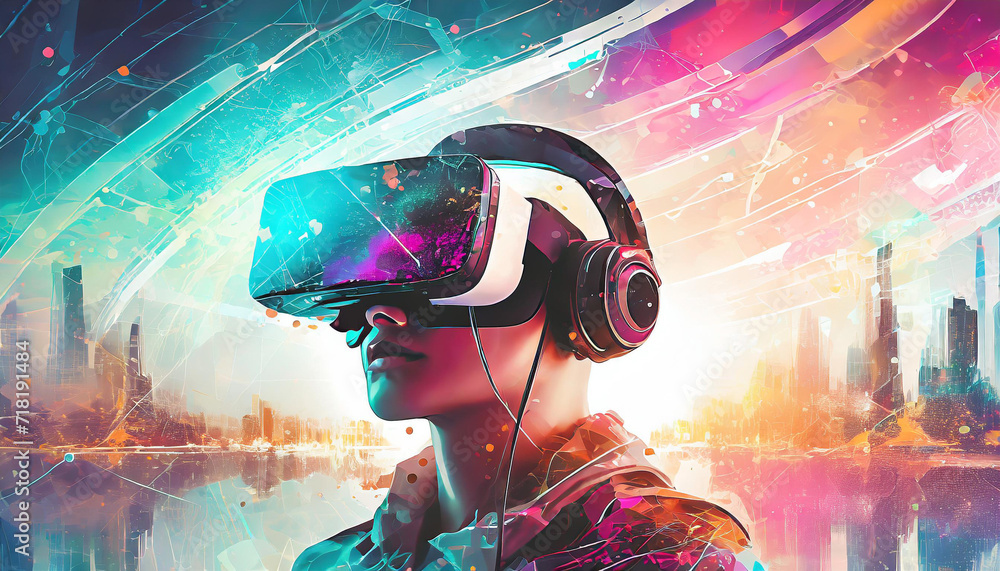 Exploring the Metaverse: VR Headset in a Futuristic Virtual World with ...