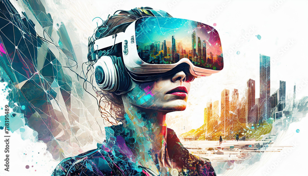 Exploring the Metaverse: VR Headset in a Futuristic Virtual World with ...