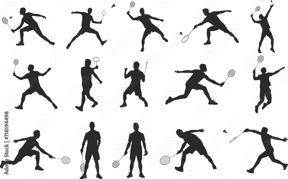 Badminton players silhouette, Badminton silhouettes, Badminton players svg, Badminton player clipart, Badminton players icon bundle.