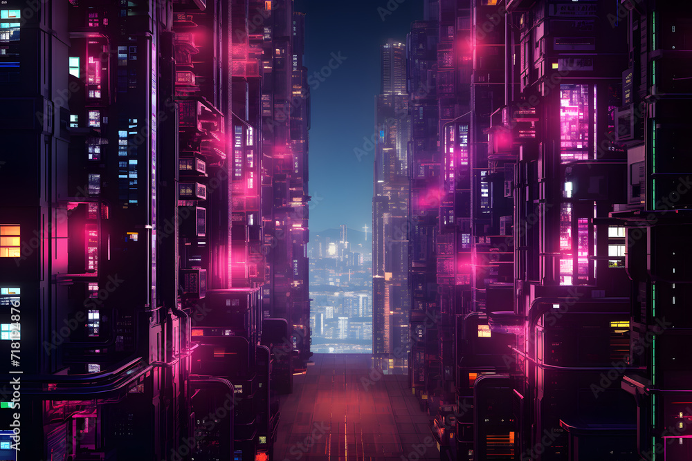 Cyberpunk Futuristic Condos with Neon Lighting background
