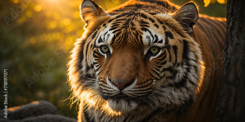 Emerald fire in the Siberian dusk: A tiger's piercing gaze ignites awe in this capture. Golden sunlight paints its regal form, commanding respect and admiration.