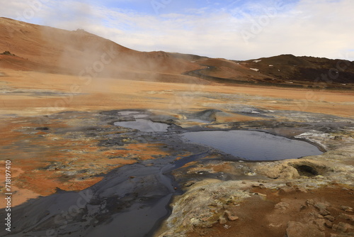 Hverarönd is a hydrothermal site in Iceland with hot springs, fumaroles, mud ponds and very active solfatares. It is located in the north of Iceland