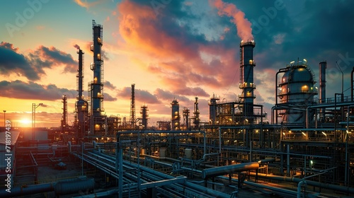Oil refinery, Oil refinery in the industrial zone. Created with Generative Ai technology. photo