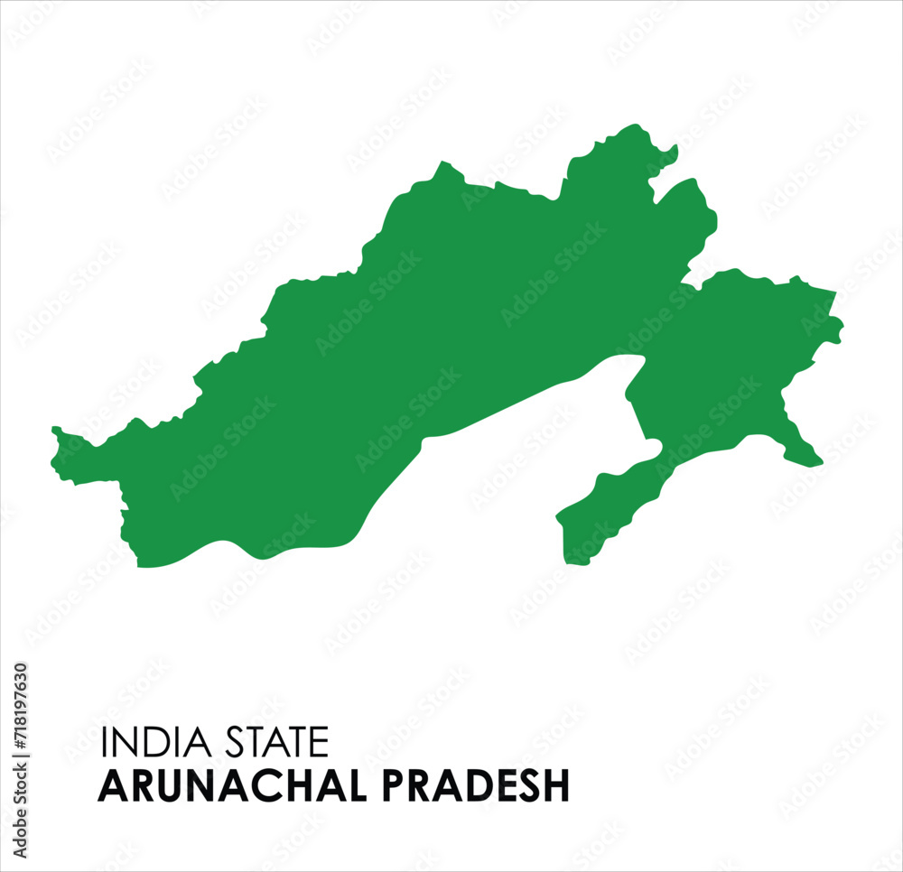 Arunachal Pradesh map of Indian state. Arunachal Pradesh map illustration.