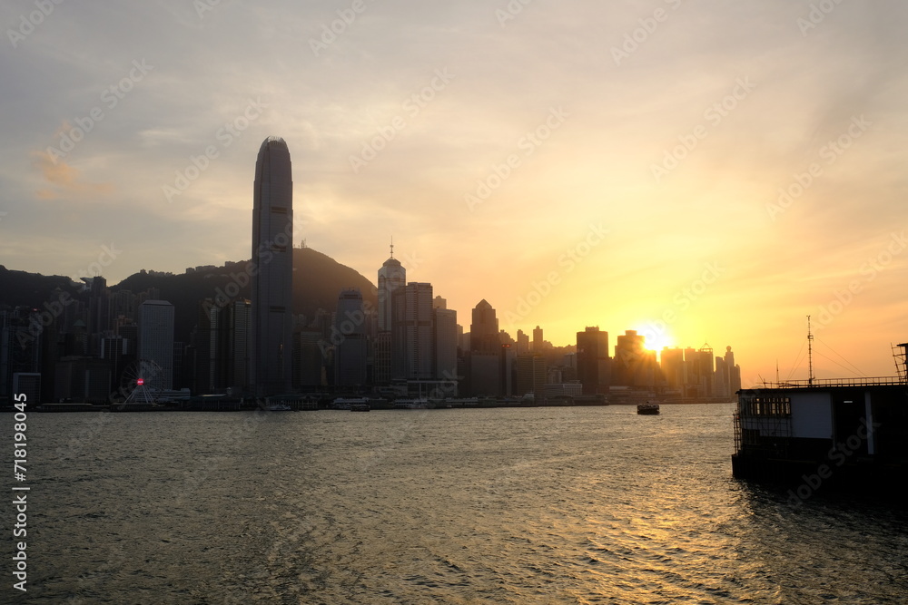skyscraper, sea and sky, victoria harbour, sunset skyscraper, sea and sky, victoria harbour, sunset