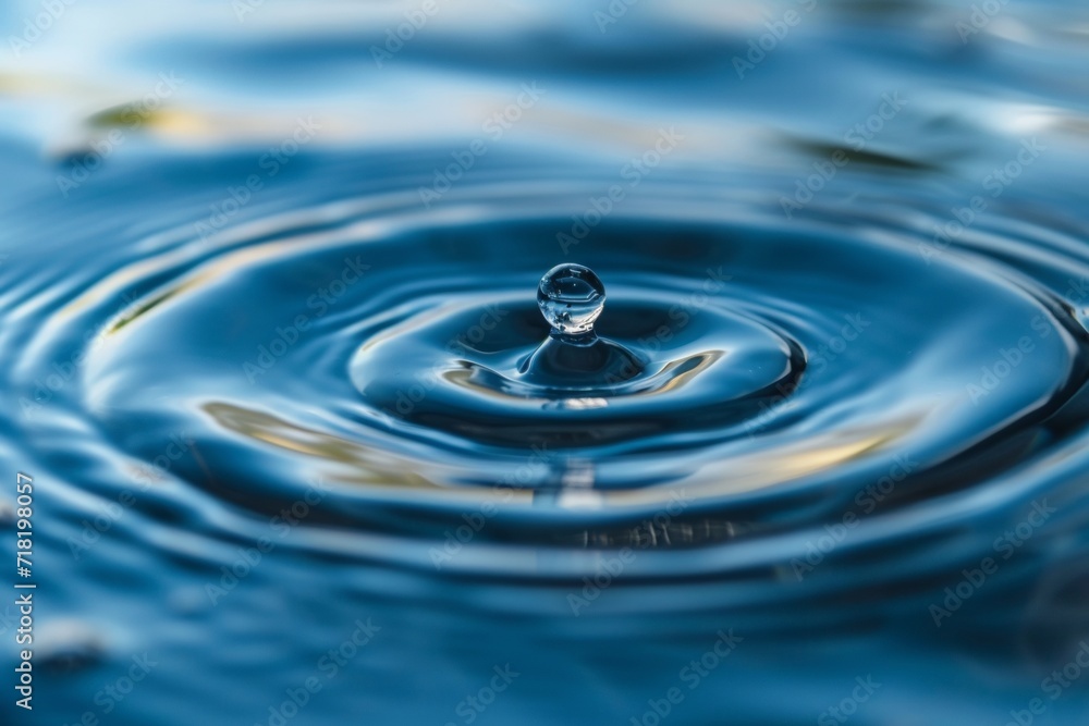 Close Up of Single Water Droplet Creating Ripples in Water