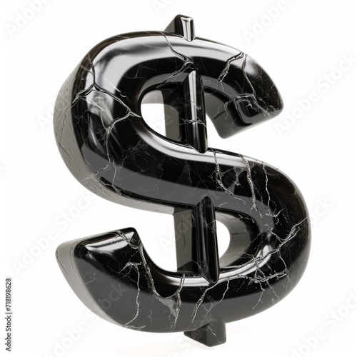 Obsidian Stone Dollar Sign on White Background. Photorealistic Buck Sign on white backdrop. Square Illustration. Ai Generated Finance and Currency 3D Symbol.