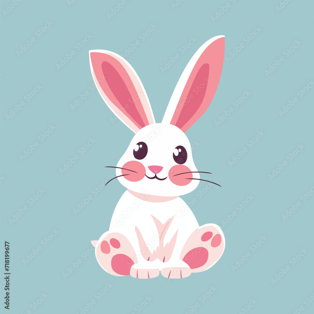 Hand Drawn Cute Bunny isolated on blue background. Print design rabbit. Children Print on t-shirt Hand Drawn Cute Bunny isolated on blue background. Print design rabbit. Children Print on t-shirt