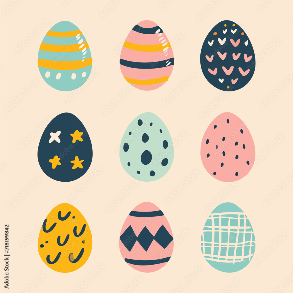 Set of easter eggs flat design on soft color background