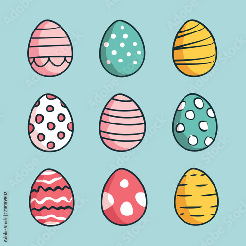 Set of easter eggs flat design on soft color background