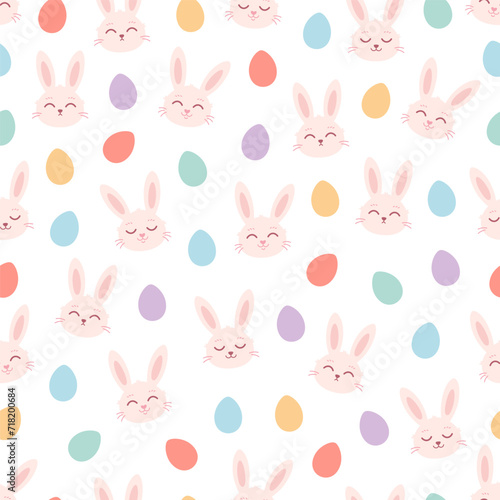 Easter bunny with Easter eggs seamless pattern. White rabbit, painted eggs. Happy Easter. Vector illustration