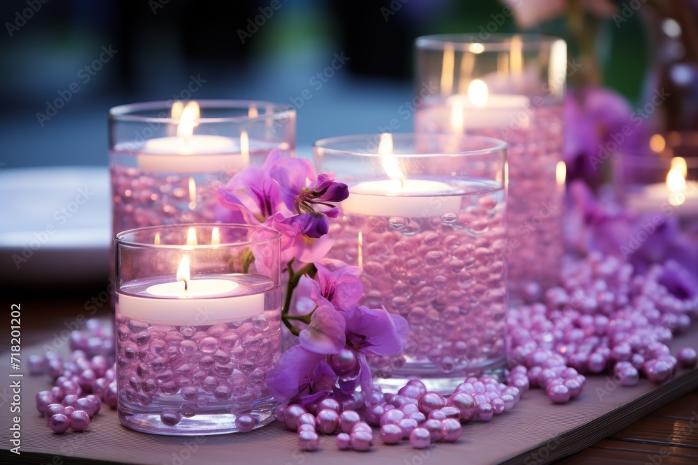 a close up of a bunch of candles on a table with flowers in the middle of the table and candles in the middle of the table with flowers in the middle of the table. a close up of a bunch of candles on a table with flowers in the middle of the table and candles in the middle of the table with flowers in the middle of the table.