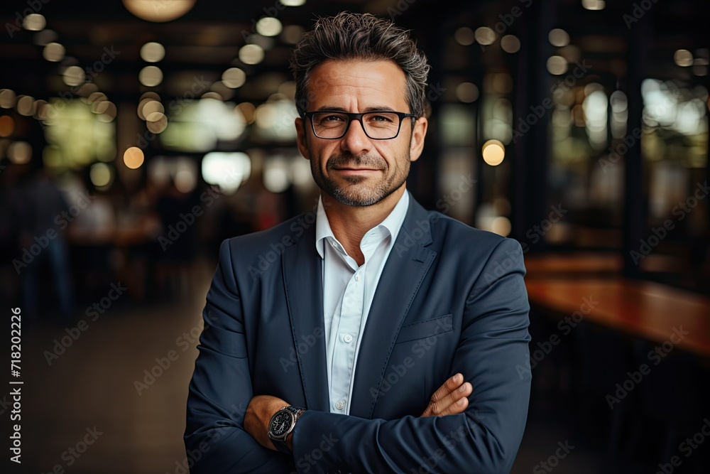 Portrait of a proud smiling confident middle aged hispanic businessman in office. Elegant, stylish, corporate leader, successful CEO executive manager. Wearing glasses and business suit Portrait of a proud smiling confident middle aged hispanic businessman in office. Elegant, stylish, corporate leader, successful CEO executive manager. Wearing glasses and business suit